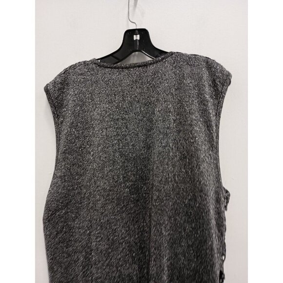 Lisa Originals Womens Cardigan Size Large Black Metallic Open Crochet Long Vest - Picture 7 of 7